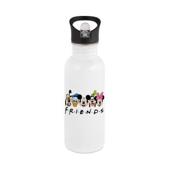 Friends characters, White water bottle with straw, stainless steel 600ml
