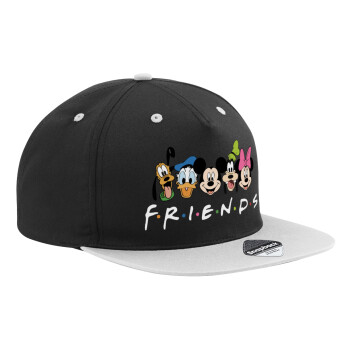 Friends characters, Adult Flat Snapback Hat Black/Grey, (100% COTTON TWILL, ADULT, UNISEX, ONE SIZE)