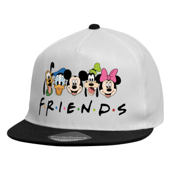 Friends characters, Child's Flat Snapback Hat, White (100% COTTON, CHILDREN'S, UNISEX, ONE SIZE)