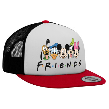 Friends characters, Adult Foam Flat Snapback with Mesh Red-White-Black (POLYESTER, ADULT, UNISEX, ONE SIZE)