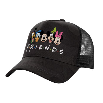 Friends characters, Adult Structured Trucker Hat, with Mesh, Dark Army (100% COTTON, ADULT, UNISEX, ONE SIZE)