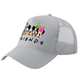 Friends characters, Adult Structured Trucker Hat, with Mesh, GRAY (100% COTTON, ADULT, UNISEX, ONE SIZE)