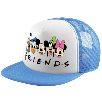 Friends characters, Child's Soft Trucker Hat with Blue/White Mesh (POLYESTER, CHILD, ONE SIZE)