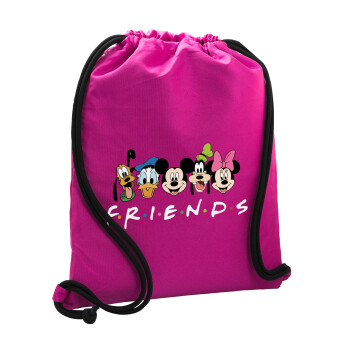 Friends characters, Τσάντα πλάτης πουγκί GYMBAG Φούξια, με τσέπη (40x48cm) & χονδρά κορδόνια