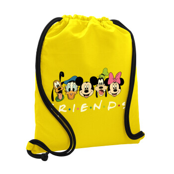 Friends characters, Backpack pouch GYMBAG Yellow, with pocket (40x48cm) & thick cords