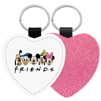 Friends characters, Μπρελόκ PU δερμάτινο glitter καρδιά ΡΟΖ