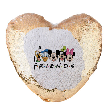 Friends characters, Μαξιλάρι καναπέ καρδιά Μαγικό Χρυσό με πούλιες 40x40cm περιέχεται το  γέμισμα