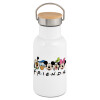 Metallic thermos (Stainless steel) White with wooden lid (bamboo), double-walled, 350ml