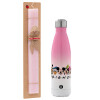 Easter Set, Metallic pink/white (Stainless steel) thermos, double-walled, 500ml & aromatic flat Easter candle (30cm) (PINK)