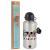 Easter Set, metallic silver aluminum water bottle (500ml) & scented flat Easter candle (30cm) (TURQUOISE)