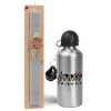 Easter Set, metallic silver aluminum water bottle (500ml) & aromatic flat Easter candle (30cm) (GRAY)