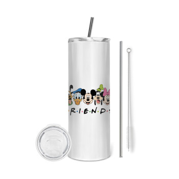 Friends characters, Tumbler ποτήρι θερμό από ανοξείδωτο ατσάλι 600ml, με μεταλλικό καλαμάκι & βούρτσα καθαρισμού