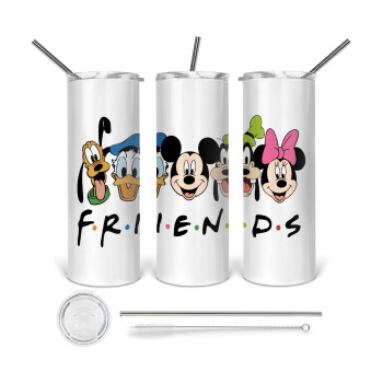 Friends characters, Tumbler ποτήρι θερμό από ανοξείδωτο ατσάλι 600ml, με μεταλλικό καλαμάκι & βούρτσα καθαρισμού