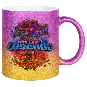 Minecraft legends, Κούπα Χρυσή/Ροζ Glitter, κεραμική, 330ml