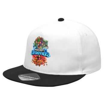 Minecraft legends, Καπέλο Ενηλίκων Flat Snapback Λευκό/Μαύρο, (100% ΒΑΜΒΑΚΕΡΟ Twill, ΕΝΗΛΙΚΩΝ, UNISEX, ONE SIZE)