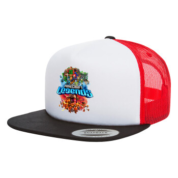 Minecraft legends, Adult Foam Flat Snapback with Mesh Black-White-Red (POLYESTER, ADULT, UNISEX, ONE SIZE)