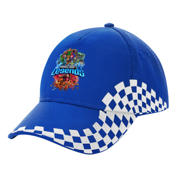 Minecraft legends, Adult Ultimate BLUE RACING Cap, (100% COTTON DRILL, ADULT, UNISEX, ONE SIZE)