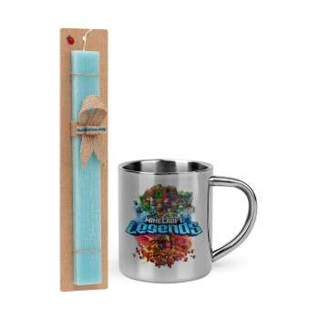 Minecraft legends, Easter Set, metallic thermal cup (300ml) & aromatic flat Easter candle (30cm) (TURQUOISE)