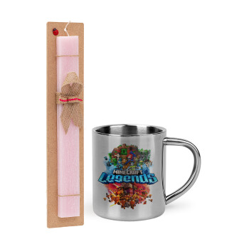 Minecraft legends, Easter Set, metallic thermal cup (300ml) & aromatic flat Easter candle (30cm) (PINK)