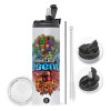 Travel Tumbler 2 Lids, with metal straw & cleaning brush (Stainless steel 304 Food grade, BPA free, 600ml)