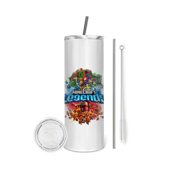 Minecraft legends, Eco friendly stainless steel tumbler 600ml, with metal straw & cleaning brush