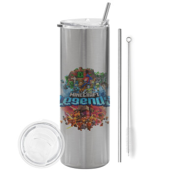 Minecraft legends, Tumbler stainless steel Silver 600ml, with metal straw & cleaning brush