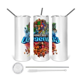 Minecraft legends, Tumbler ποτήρι θερμό από ανοξείδωτο ατσάλι 600ml, με μεταλλικό καλαμάκι & βούρτσα καθαρισμού