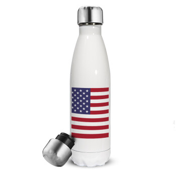 USA Flag, Metal mug thermos White (Stainless steel), double wall, 500ml