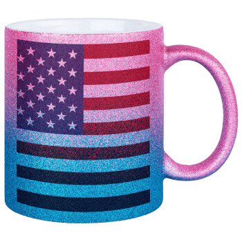 USA Flag, Κούπα Χρυσή/Μπλε Glitter, κεραμική, 330ml