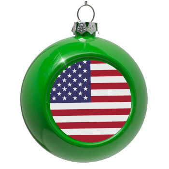 USA Flag, Green Christmas tree ornament bauble 8cm