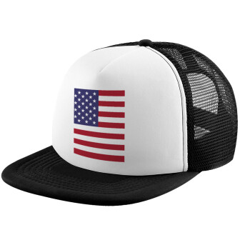 USA Flag, Καπέλο Ενηλίκων Soft Trucker με Δίχτυ Black/White (POLYESTER, ΕΝΗΛΙΚΩΝ, UNISEX, ONE SIZE)