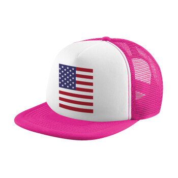 USA Flag, Καπέλο Ενηλίκων Soft Trucker με Δίχτυ Pink/White (POLYESTER, ΕΝΗΛΙΚΩΝ, UNISEX, ONE SIZE)