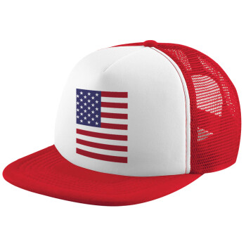 USA Flag, Καπέλο Ενηλίκων Soft Trucker με Δίχτυ Red/White (POLYESTER, ΕΝΗΛΙΚΩΝ, UNISEX, ONE SIZE)