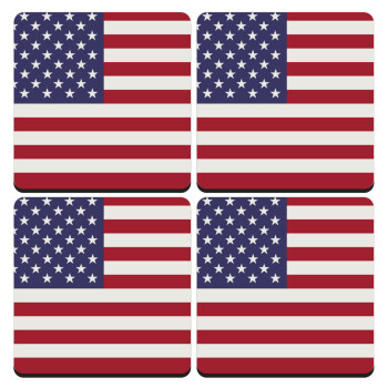 Σημαία Αμερικής, ΣΕΤ 4 Σουβέρ ξύλινα τετράγωνα (9cm)