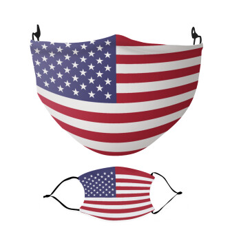 USA Flag, Μάσκα υφασμάτινη Ενηλίκων πολλαπλών στρώσεων με υποδοχή φίλτρου
