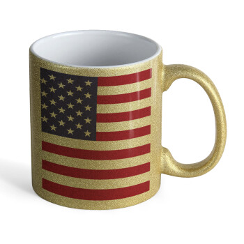 USA Flag, Κούπα Χρυσή Glitter που γυαλίζει, κεραμική, 330ml