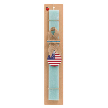 USA Flag, Easter Set, wooden keychain & aromatic flat Easter candle (30cm) (TURQUOISE)