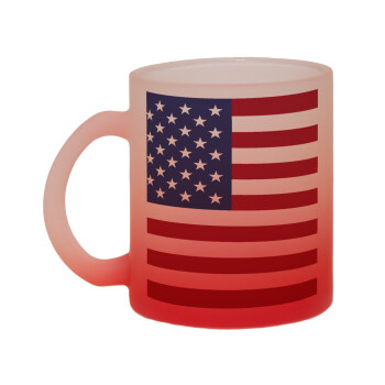 USA Flag, Κούπα γυάλινη δίχρωμη με βάση το κόκκινο ματ, 330ml