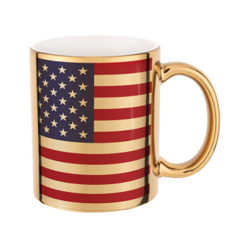 USA Flag, Mug ceramic, gold mirror, 330ml