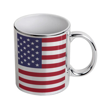 USA Flag, Mug ceramic, silver mirror, 330ml