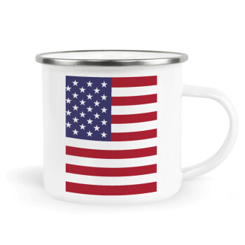 USA Flag, Metallic enamel cup white 360ml