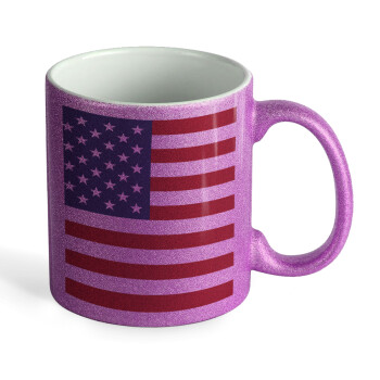 USA Flag, Κούπα Μωβ Glitter που γυαλίζει, κεραμική, 330ml