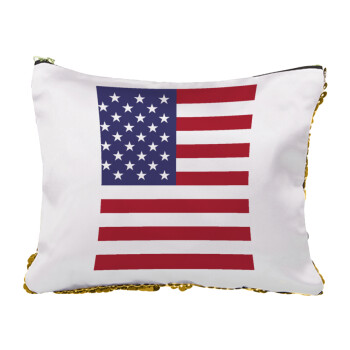 USA Flag, Sequin Gold Pouch Cosmetic Bag