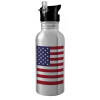 Water bottle Silver with straw, stainless steel 600ml