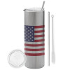 Tumbler stainless steel Silver 600ml, with metal straw & cleaning brush