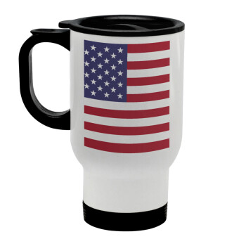 USA Flag, Stainless steel travel mug with lid, double wall white 450ml
