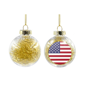 USA Flag, Χριστουγεννιάτικη μπάλα δένδρου διάφανη με χρυσό γέμισμα 8cm