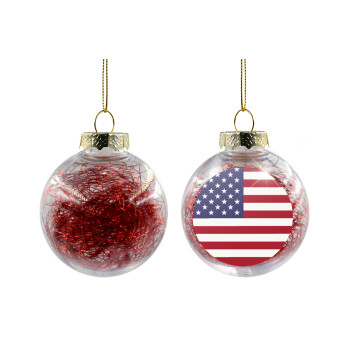USA Flag, Χριστουγεννιάτικη μπάλα δένδρου διάφανη με κόκκινο γέμισμα 8cm