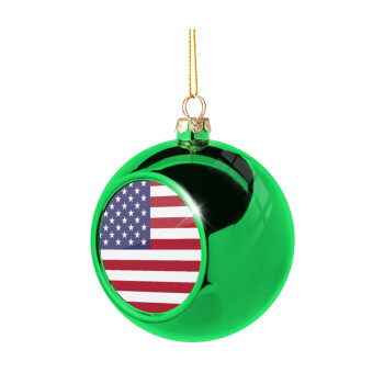 USA Flag, Green Christmas tree ornament ball 8cm