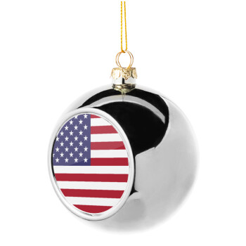 USA Flag, Silver 8cm Christmas tree ball ornament